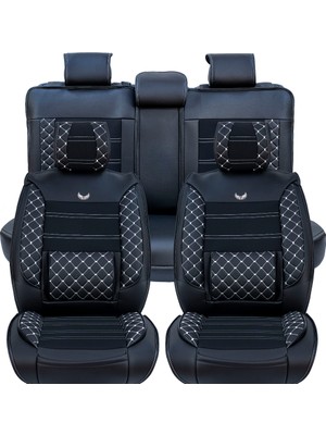 Kepmorpho Honda Legend Lüx Deri Oto Koltuk Kılıfı Ön Arka Takım (Mars) Siyah Beyaz