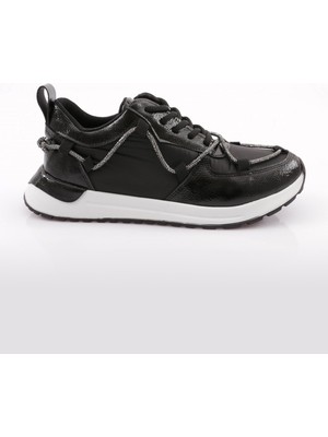 DGN 254  Kadin  Strech Bağcikli Yanlar Ip Detayli Sneakers Ayakkabi