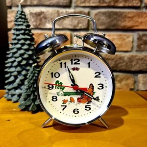 Keyfim Shop Nostaljik Horozlu Kurmalı Çalar Saat Gümüş Renk