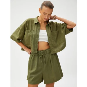 Oversize Crop Gömlek Keten Karışımlı