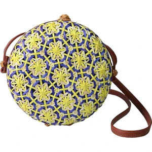 Crossbody Çanta Kadınlar Lady Yuvarlak Bambu Yaz Dokuma Plaj Omuz Çantası Sarı (Yurt Dışından)