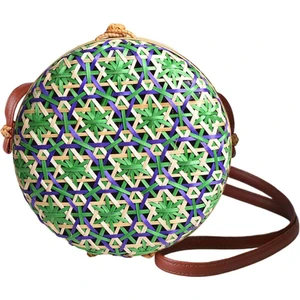 Crossbody Çanta Kadınlar Lady Yuvarlak Bambu Yaz Dokuma Plaj Omuz Çantası Yeşil (Yurt Dışından)