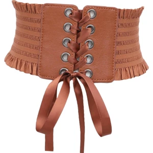 Moda Kadın Kemer Korse Geniş Elbise Yüksek Bel Streç Underbust Dantel Açık Kahverengi (Yurt Dışından)