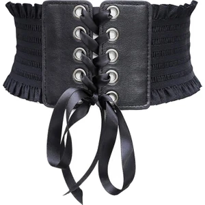 Moda Kadın Kemer Korse Geniş Elbise Yüksek Bel Streç Underbust Dantel Siyah (Yurt Dışından)