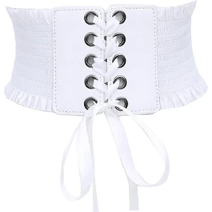 Moda Kadın Kemer Korse Geniş Elbise Yüksek Bel Streç Underbust Dantel Beyaz (Yurt Dışından)