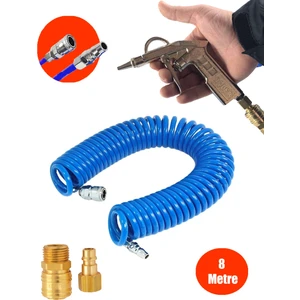 Anadolu Strong  Profesyonel Yüksek Kalite Kompresör Spiral Hava Hortumu 8 mm 8mt Hava Tabancalı  Kompresör Recor Seti