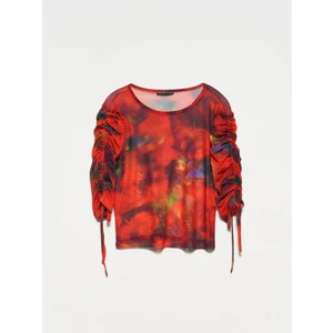 30203 Desenli Tül Bluz-Kırmızı