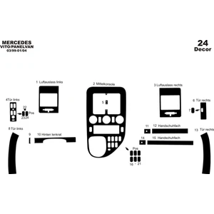 meriç cockpit design Meriç® Mercedes Vito Panelvan Ön Torpido Kaplama Maun 24 Parça 1999-2004