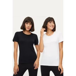 1032 Pamuk Dantelli 2li Kadın Fanila Tişört