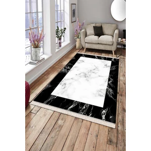 Modern Home Modern Mermer Tasarım Siyah Çerçeveli Halı Yolluk Kolay Temizlenebilen Deri Kaymaz Tabanlı Halı
