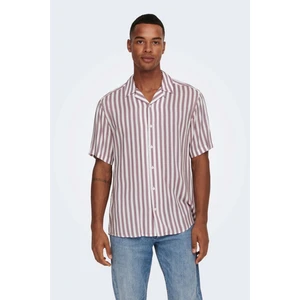 Only & Sons Erkek Onswayne Çizgili Kısa Kollu Gömlek 22013267 Gül Kurusu