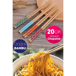 Tilbe Home 20 Çift Bambu Chopstick Desenli Yıkanabilir Kore Çin Yemek Çubuğu El Yapımı Doğal Ahşap Sushi Çubuk
