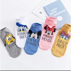 Çorap Dünyam 5”çift Kadın Mickey Mouse Pamuklu Patik Çorap Seti