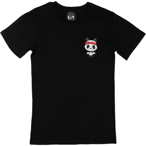 Bandanalı Koala Cep Tasarım Baskılı Siyah Tişört