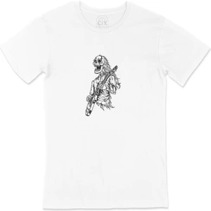 Gitarcı Iskelet Çizimli Beyaz Tişört