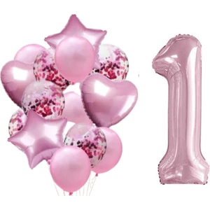 Parti Sürprizi Pembe 1 Yaş Folyo Balon Set