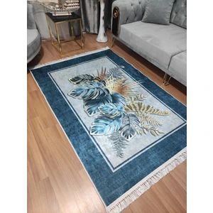 Modern Home Gold Detaylı Yaprak Desenli Dijital Baskı Salon Halısı  Yıkanabilir Kaymaz Taban Halı Yolluk