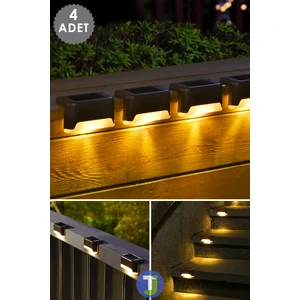 4 Adet Solar Güneş Enerjili Şarj Edilen Sarı Işık Köşebent Merdiven Bahçe LED Lamba Siyah