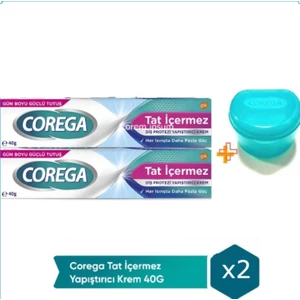 Tat İçermez Diş Protez Yapıştırıcı Krem 40 gr x 2 Adet + Corega Protez Diş Saklama Kutusu
