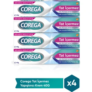 Tat İçermez Diş Protez Yapıştırıcı Krem 40 gr x 4 Adet + Corega Protez Diş Saklama Kutusu