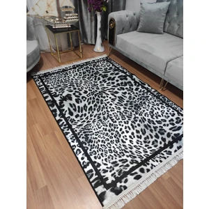 Modern Home Leopar Desenli Çerçeveli Saçaklı Dijital Baskı Kaymaz Taban Makinada Yıkanabilir Halı Yolluk