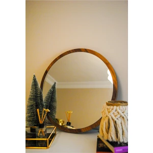 KLT MODÜLER Dekoratif Yuvarlak Ayna Ceviz 45 CM Banyo Salon Antre Hol Mutfak Duvar Ofis Banyo