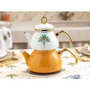 English Home Exotic Palm Emaye Çaydanlık 0,50 Lt + 1,1 Lt Sarı