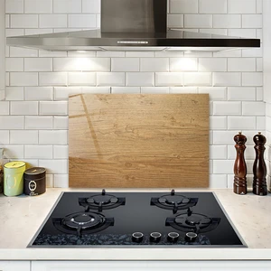 Cam Ocak Arkası Koruyucu | Retro Ahşap Görünümlü | 40cm X 60cm
