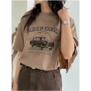 Kadın Believe In Yourself Baskılı Oversize Tişört