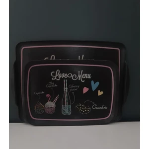 Melamin Love Menu Desenli 2 Li Dikdörtgen Kaydırmaz Tepsi 34-41 cm