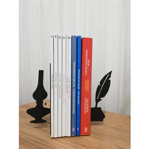 Dekoratif Divit ve Gaz Lambası Desenli Metal Kitap Tutucu 2'li Paket