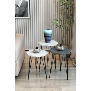 3'lü Zigon Sehpa Sekizgen Model Zigon Sehpa Metal Tel Ayak