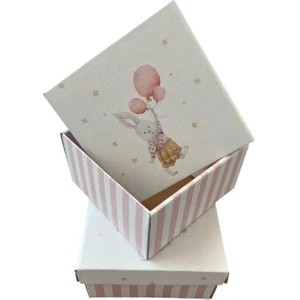 Koli Kolay Pembe Tavşan Baskılı Hediye Kutusu 17x17x9cm