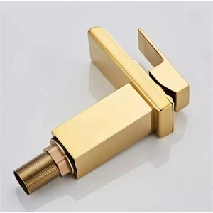 Mat Gold Kare Lavabo Bataryası Yeni Şelale Model Yüksek Kalite Altın Lavabo Musluğu Çift Girişli Armatür