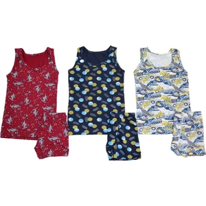 Poli Underwear Erkek Çocuk 3'lü Pamuklu Rengarenk Atlet - Boxer ( Şortlu ) Takım