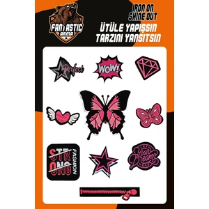 Ütü Ile Yapışan Dokuma Arma Seti Patch Pembe Kelebek Modeli