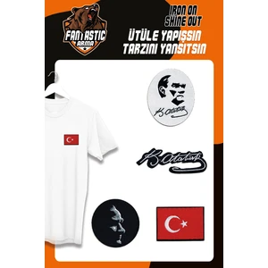 Ütü Ile Yapışan Dokuma Arma 4'lü Set Atatürk, Türk Bayrağı, Atatürk Silüeti Modeli