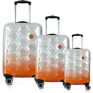 Polikarbon Kırılmaz 3'lü Valiz Seti Gri-Turuncu 5226