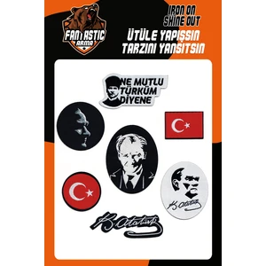 Ütü Ile Yapışan Dokuma Arma Seti Patch Atatürk, Türk Bayrağı, Ne Mutlu Türküm Diyene Modeli