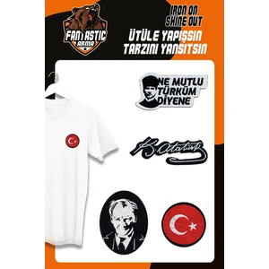 Ütü Ile Yapışan Dokuma Arma 4'lü Set Atatürk, Türk Bayrağı, Ne Mutlu Türküm Diyene Modeli