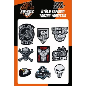 Ütü Ile Yapışan Dokuma Arma Seti Patch Yama Motorcu Set, Kurukafa Modeli
