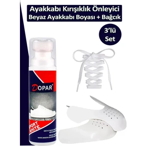 Ayakkabı Kırışıklık Önleyici Koruyucu M + Beyaz Spor Kumaş Ayakkabı Boyası + Bağcık 3'lü Bakım Seti
