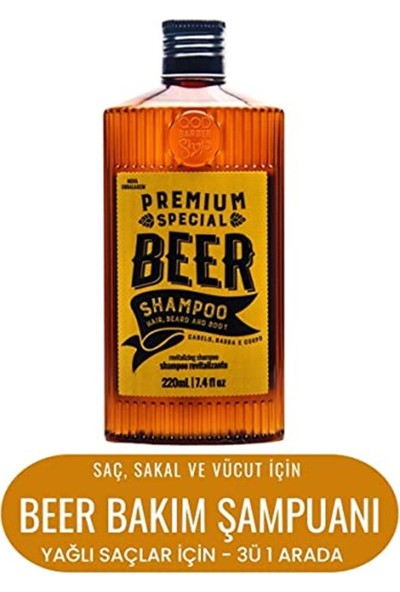 Qod Premium Bira 3ü1 Arada Şampuanı 220 Ml Saç Sakal Vücut Şerbetçiotu Özlü Yağlı Saçlar Için Şampuan +