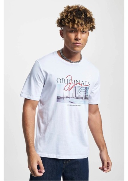 Erkek Jorjoshua Baskı Detaylı Bisiklet Yaka T-Shirt 12228257 Beyaz