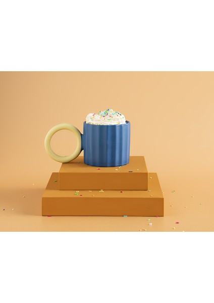 Angled New Bone China Kupa 260 ml Sarı-Lacivert