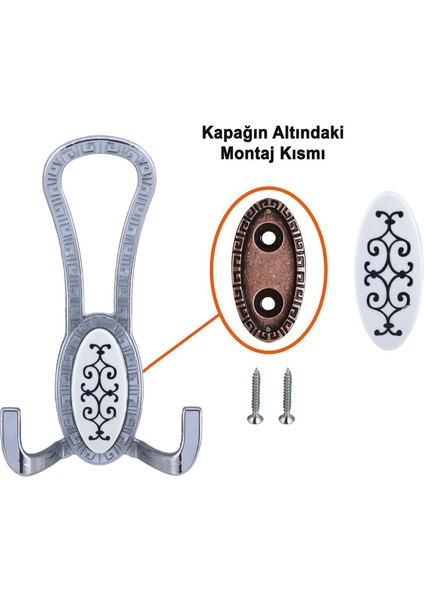 Palmira Portmanto Vestiyer Duvar Askısı Metal Dolap Elbise Askılığı Krom Beyaz Desenli