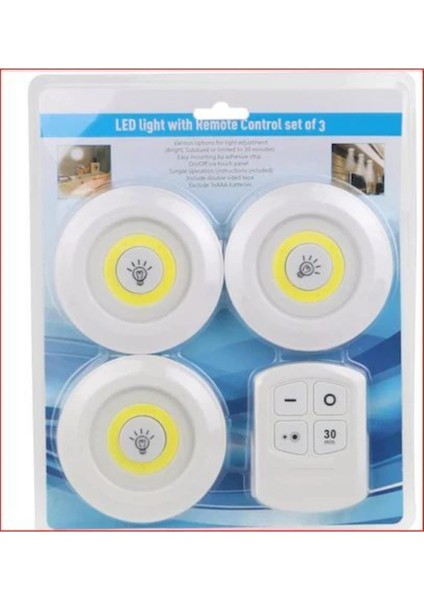Uzaktan Kumandalı Yapışkanlı 3'lü LED Spot Lamba