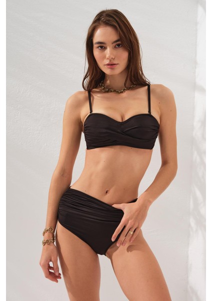 Anna Soft Straplez Bikini Siyah Takım Kadınlar İçin Yüksek Bel ve Astar Detaylı modelleri