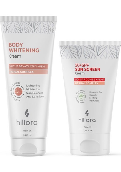 Vücut Beyazlatıcı Krem + Hillora Güneş Kremi 50 Spf