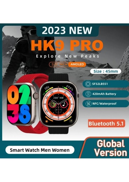 Tech Watch 8 Hk9 Pro 2,02" Super Amoled Ekran Yeni Sürüm 45MM Akıllı Saat